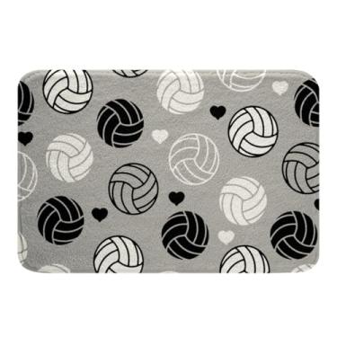 Imagem de Feelyou Tapetes de banheiro de vôlei 50,8 x 81,3 cm, jogos de vôlei, meninos, meninas, amor, coração, preto e branco, listras geométricas, estampa de bola, tapetes de banho para chuveiro, banheira,