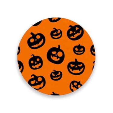 Imagem de JUZIHAI Conjunto de 4 porta-copos de Halloween com rostos de abóbora, porta-copos redondos absorventes de pedra de cerâmica com base de cortiça, tapete de proteção de mesa para cozinha, bar, decoração