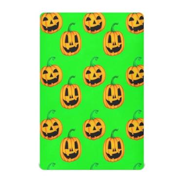 Imagem de JUZIHAI Lençol de berço de Halloween para meninos e meninas, lanternas esculpidas de Halloween, macio, elástico, respirável, capa de colchão para berço padrão e cama infantil, 132 x 71 cm