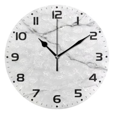 Imagem de JUZIHAI Relógio de parede com textura de mármore branco, silencioso, sem tique-taque, relógios de parede redondos operados por bateria, fácil de ler, relógio decorativo de parede para casa, cozinha