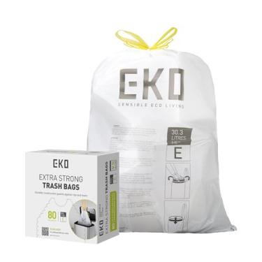 Imagem de EKO Saco de lixo de cozinha com cordão extraforte de 80 unidades Easy-Dispense, saco de lixo de 8 a 9,5 galões (30,3 a 36 litros), 1 pacote branco, código E