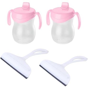 Imagem de Conjunto de 2 Rodo Plástico Multiuso Branco com Raspador 18cm + 2 Copo Infantil 310ML Atóxico Rosa