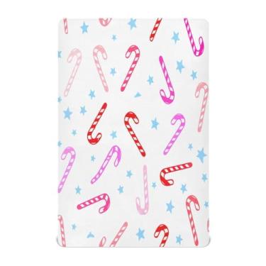 Imagem de Qilmy Lençóis de bebê de Natal Candy Cane, macio, respirável, de microfibra elástica, lençol com elástico para meninos e meninas, lençol com elástico para crianças pequenas 132 x 71 cm