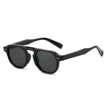 Imagem de Óculos de Sol Retrô Femininos com Rebites, Estilo Punk Masculino, Lentes Degradê, Proteção UV400 (Preto e Cinza)