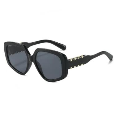 Imagem de HCHES Óculos de Sol Feminino Oval de Luxo em Tartaruga com Degradê e Armação Metálica - Proteção UV400 (Preto)