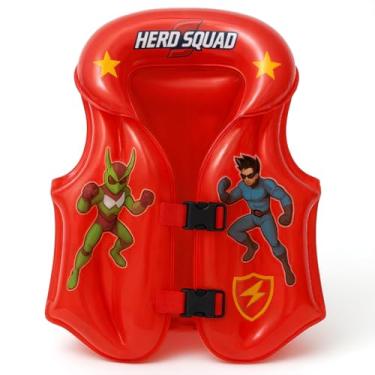 Imagem de Colete Inflável Boia Infantil Esquadrão De Heróis Com 2 Travas Praia Piscina Menino Menina (Vermelho)