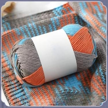 Imagem de Bolas de fio de algodão tingido gradiente com 6 camadas - fio de peso médio a volumoso para tricô e crochê à mão, colorido macio (azul + laranja + cinza)