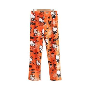 Imagem de Pijamas De Flanela Kawaii Da Hello Kitty Para Mulheres, Calças Casuais