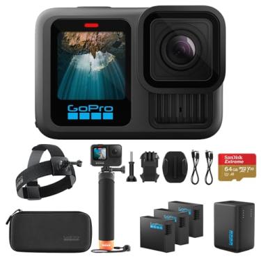 Imagem de GoPro Câmera preta HERO13 com 3 baterias Enduro | Câmera de ação 5.3K60 à prova d'água com carregador de bateria dupla e cartão SD Extreme SanDisk de 64 GB | Alça de cabeça 2.0 e alça de mão flutuante