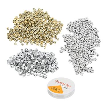 Imagem de KIMISS 600 Unidades de Contas de Letras Russas, Contas de Alfabeto Fáceis de Rosquear Nas Cores Branco, Dourado e Prateado Com Fio de Peixe para Fabricação de Joias e Projetos de Artesanato