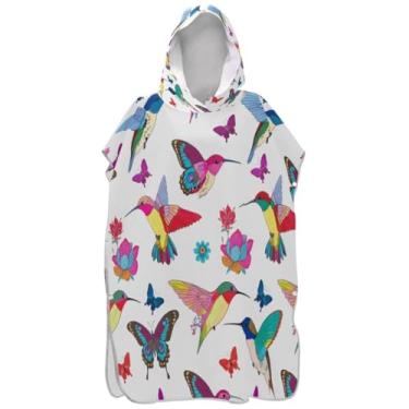 Imagem de Joisal Poncho de surfe trocador de roupão adulto praia banho com capuz toalhas absorventes coloridos beija-flores ponchos de praia brancos para homens