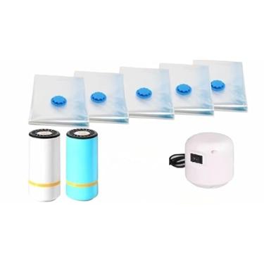 Imagem de Conjunto De Sacos De Armazenamento A VáCuo Para Bagagem Com Bomba EléTrica RecarregáVel – VáRios Tamanhos(KIT5-50X60,ELETRICA (110V))