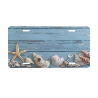 Imagem de Placa de licença de madeira azul-petróleo para frente do carro placas de carro alumínio metal adequado para caminhão, placa de porta de carro, bar, café, acessórios automotivos para homens e mulheres