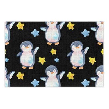 Imagem de Quebra-cabeças para adultos, 1000 peças, pinguins fofos, estrelas, presentes pretos para amantes de quebra-cabeças, quebra-cabeça exclusivo, brinquedo artístico, 75 x 40 cm