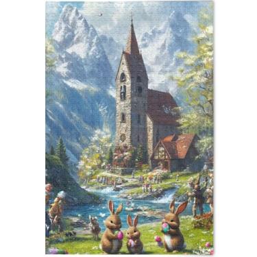 Imagem de Lindo coelho da Páscoa paisagem personalizado 1000 peças quebra-cabeças adultos elefante branco presentes engraçado divertido família quebra-cabeça arte pintura animal, 75 cm x 50 cm