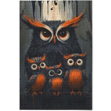 Imagem de Coruja família pássaros impressão adultos quebra-cabeça 500 peças jogo engraçado personalizado divertido quebra-cabeça para adultos arte brinquedo pintura, 52 cm x 37,8 cm