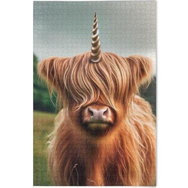 Imagem de Quebra-cabeça adulto personalizado de unicórnio gado das terras altas 1000 peças brinquedos tecnológicos presentes arte divertida quebra-cabeça arte brinquedo pintura, 75 cm x 50 cm