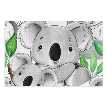 Imagem de Quebra-cabeça de 1000 peças, adultos, folhas de coalas, presentes fofos de elefantes brancos, divertido, natureza, quebra-cabeça animal, impressão de arte, 75 x 40 cm