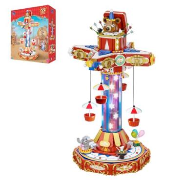 Imagem de PANTASY Circus Parachute Ride Spinning Drop Building Set,Animated Tower with LED Lights,Retro Carnival Theme Model with Animals & Mini Buckets,Creative Amusement Park Display Toy for Kids and Adults