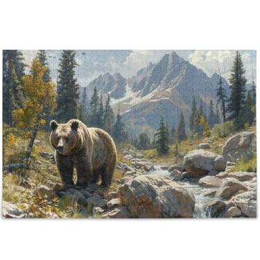 Imagem de Quebra-cabeça personalizado de urso pardo montanhas para adultos 500 peças de elefantes brancos presentes quebra-cabeça único divertido brinquedo adulto animal arte colorida, 52 cm x 37,8 cm