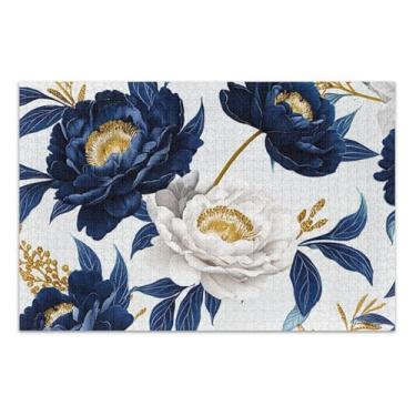 Imagem de Quebra-cabeça floral azul marinho branco peônias 1000 peças adultos pintura animal decoração personalizado rígido grande quebra-cabeça elefante branco, 75 x 40 centímetros