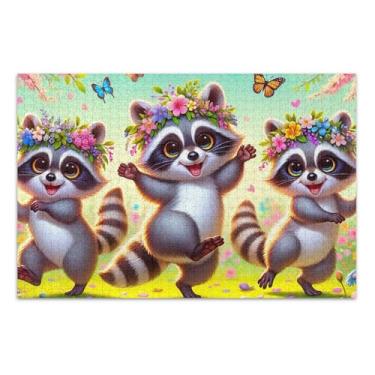 Imagem de Quebra-cabeça de 1000 peças para adultos guaxinins fofos primavera engraçado jogo de quebra-cabeça presentes exclusivo para adultos arte brinquedo pintura, 75 x 40 centímetros