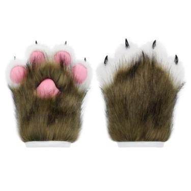 Imagem de HAOAN Furry Faux Fur Fox Cat Paws Gloves Animal Fursuit Mittens Halloween Christmas Cosplay Costume Props