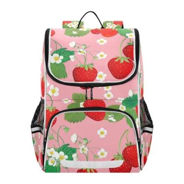 Imagem de Joisal Kids Girls' Backpack Students Large Back to School Bag Personalized Fun Bookbag for Elementary Boys Backpacks Cartoon Strawberries Pink Leaves Daisies