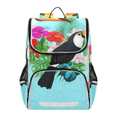 Imagem de Tropical Hibiscus Flowers Toucan Blue Kids Girls' Backpack Students Large Back to School Bag Personalized Pink Bookbags Elementary Ages 6-12 Funny Backpacks Boys