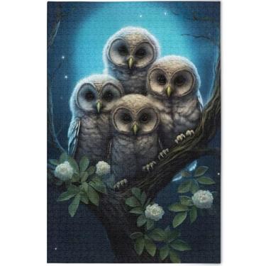 Imagem de Quebra-cabeça personalizado com corujas fofas pássaros para adultos 500 peças quebra-cabeça de arte animal difícil elefante branco presentes quebra-cabeça, 52 cm x 37,8 cm