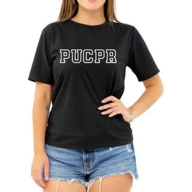 Imagem de Camiseta Faculdade Pucpr Pontifícia Univ Católica Pr Femini, P, Preto,
