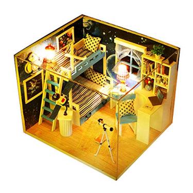 Imagem de Kit de artesanato decoração para casa criativo em madeira 3D casinha bonecas miniatura DIY com móveis e luzes LED aniversários festivais crianças famí