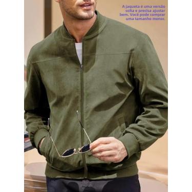 Imagem de Jaqueta Casual Masculina De Camurça Lisa Com Zíper E Gola Redonda, Est