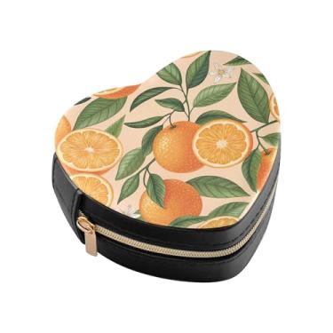 Imagem de Burbuja Caixa de joias em forma de coração de fruta laranja mini estojo de joias de viagem para mulheres e meninas, estojo portátil organizador de armazenamento para brincos, anéis, colares e