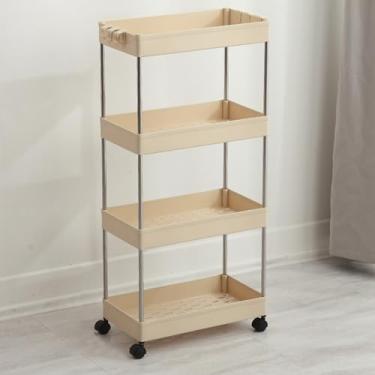 Imagem de Carrinho de armazenamento fino de 4 camadas - Carrinho utilitário móvel para cozinha, lavanderia, organização de banheiro - Unidade de prateleira de plástico versátil sobre rodas