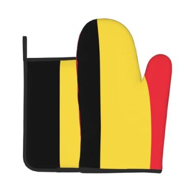 Imagem de Conjunto de luvas de forno com estampa bandeira da Bélgica, conjunto de 2 peças, adequado para cozinhar, assar e grelhar ao ar livre