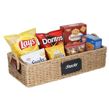 Imagem de Gdfjiy Organizador de lanches para bancada, bandeja organizadora de lanche com alças, cesta de vime de corda de papel, decoração de estação de lanche, recipiente de armazenamento de alimentos para