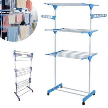 Imagem de Varal Chão Aço Retrátil Dobrável Roupas Compacto Secagem Rápida - Oási