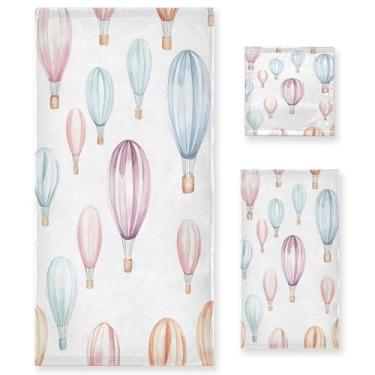 Imagem de xigua Balões de ar quente aquarela conjunto de toalhas de banheiro absorvente macio toalha de banho 3 peças toalha de mão toalhas decorativas para banheiro, academia, hotel, praia, piscina