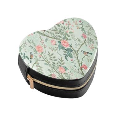 Imagem de Burbuja Mini caixa de joias vintage em forma de coração de jardim para mulheres e meninas, estojo portátil organizador de armazenamento para brincos, anéis, colares e pulseiras