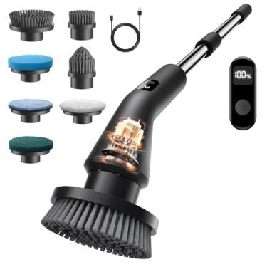 Imagem de Leebein Esfregador giratório elétrico, escova de limpeza de banheiro sem fio com 7 cabeças de escova, impermeável IPX7, 2 configurações de velocidade, cabo extensível