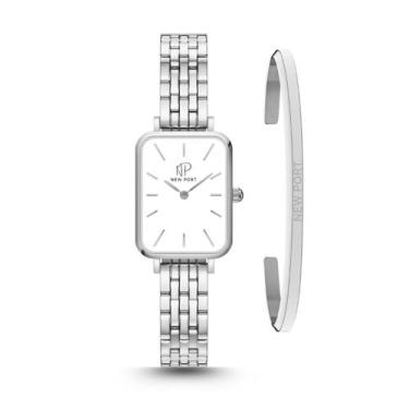Imagem de Relógio Feminino Quadrado Prata Elegante Casual + Bracelete - New Port
