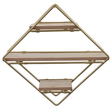 Imagem de Estante Decorativa Geometrica Metalica Com Suportes de Madeira Dourado Com Marrom 30x30x10 Cm - D'Rossi