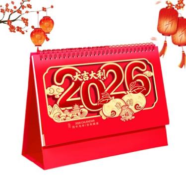 Imagem de Calendário de mesa 2026 | Planejador mensal chinês de boa sorte | Calendário anual de mesa de ano novo | para planejamento de rastreamento, mesa, quarto, casa, estudo, família