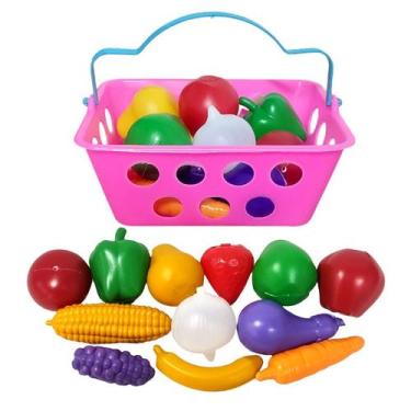 Imagem de Cesta de Legumes Rosa para Cozinha Infantil Meninas com 12 Itens Toy M
