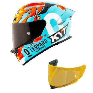 Imagem de Capacete KYT TT Revo Leopard Aragon Azul e Vermelho Mais Viseira Dourada