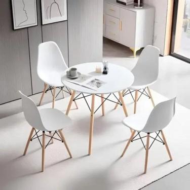 Imagem de Conjunto de Mesa Redonda 80cm com 4 Cadeiras Eiffel Branco