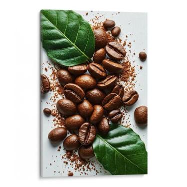 Imagem de Quadro Café Em Grãos Frescos Entre Folhas Naturais Verdes - Mioquadros