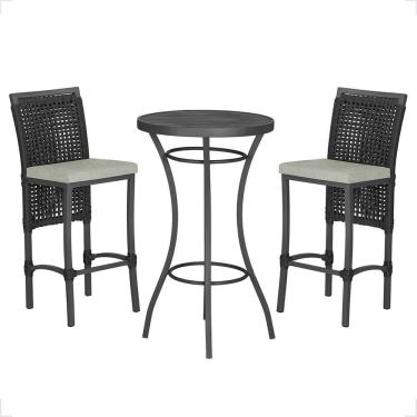 Imagem de Mesa Bistrô Com 2 Banquetas Roma Preta Corda Náutica 3 Trama Preto