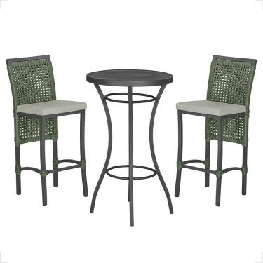 Imagem de Mesa Bistrô Com 2 Banquetas Roma Preta Corda Náutica 3 Trama Verde